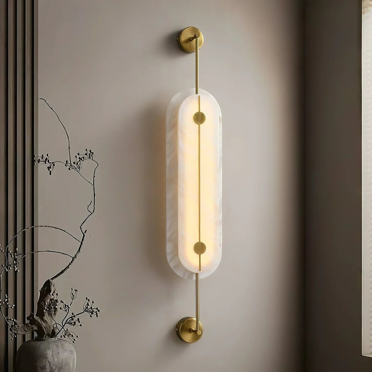Solvane Slender Oval Wall Sconce in alabaster for Hallway by AUVIELIGHT