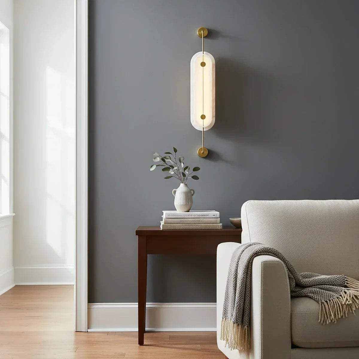 Solvane Slender Oval Wall Sconce in alabaster for Hallway by AUVIELIGHT