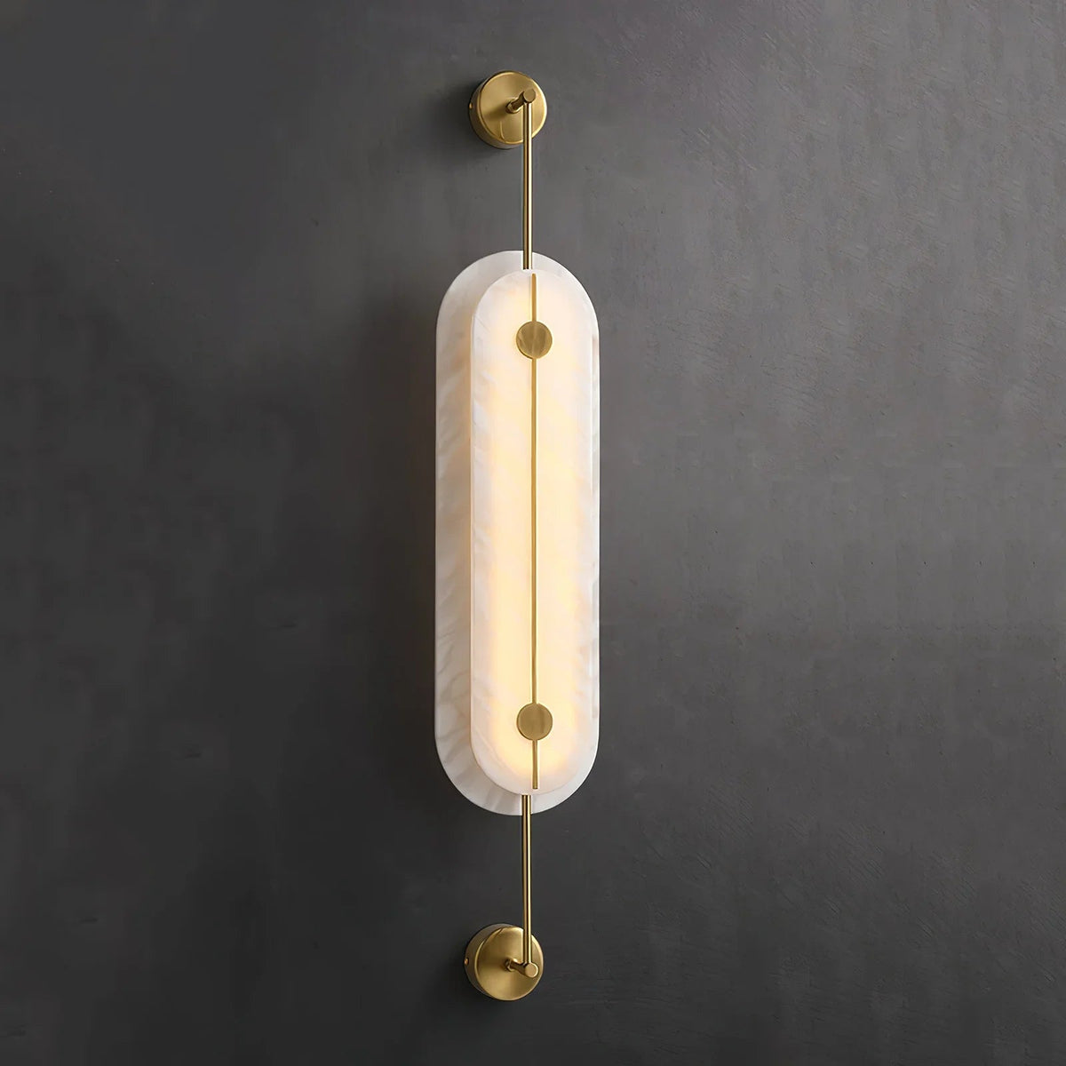 Solvane Slender Oval Wall Sconce in alabaster for Hallway by AUVIELIGHT, Dia 18cm x H 100cm / ∅ 7.1″ x H 39.4″ / Gold & White / Warm Light and 2