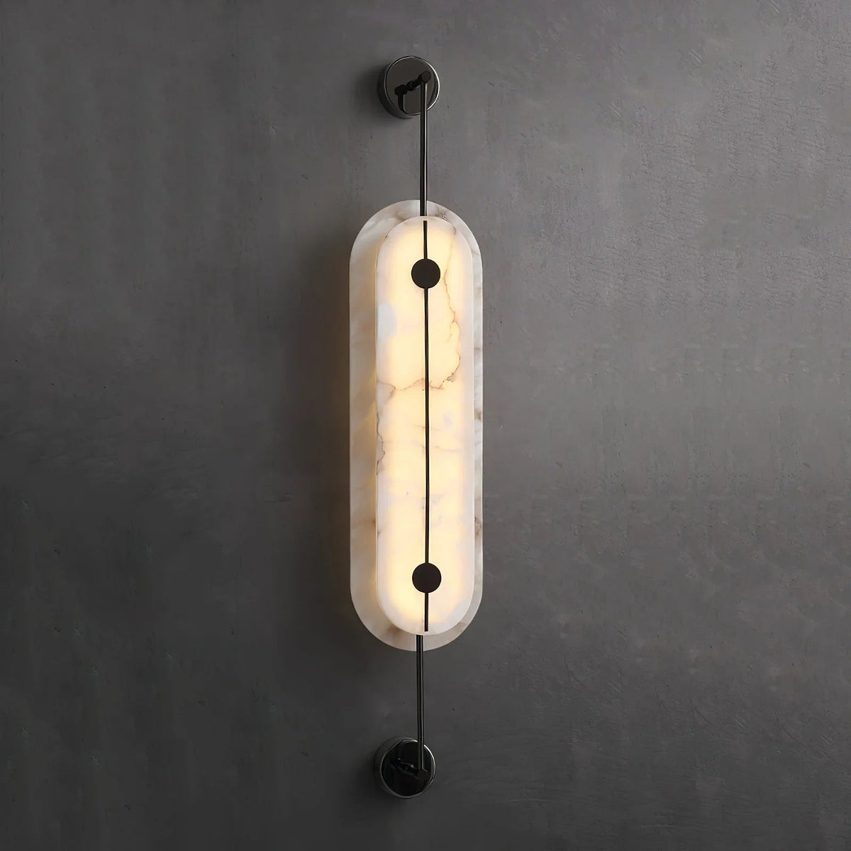 Solvane Slender Oval Wall Sconce in alabaster for Hallway by AUVIELIGHT, Dia 18cm x H 100cm / ∅ 7.1″ x H 39.4″ / Black & White / Warm Light and