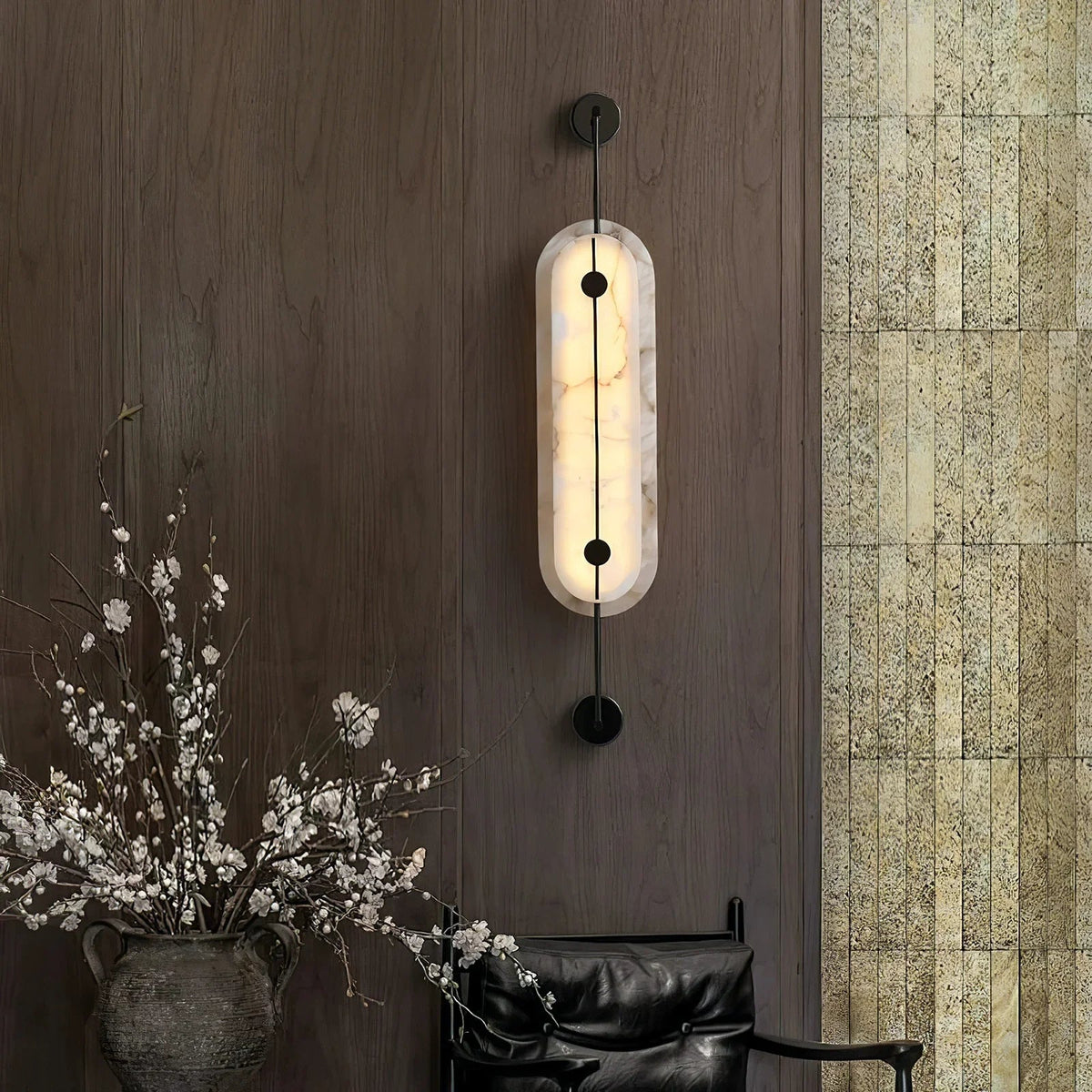 Solvane Slender Oval Wall Sconce in alabaster for Hallway by AUVIELIGHT