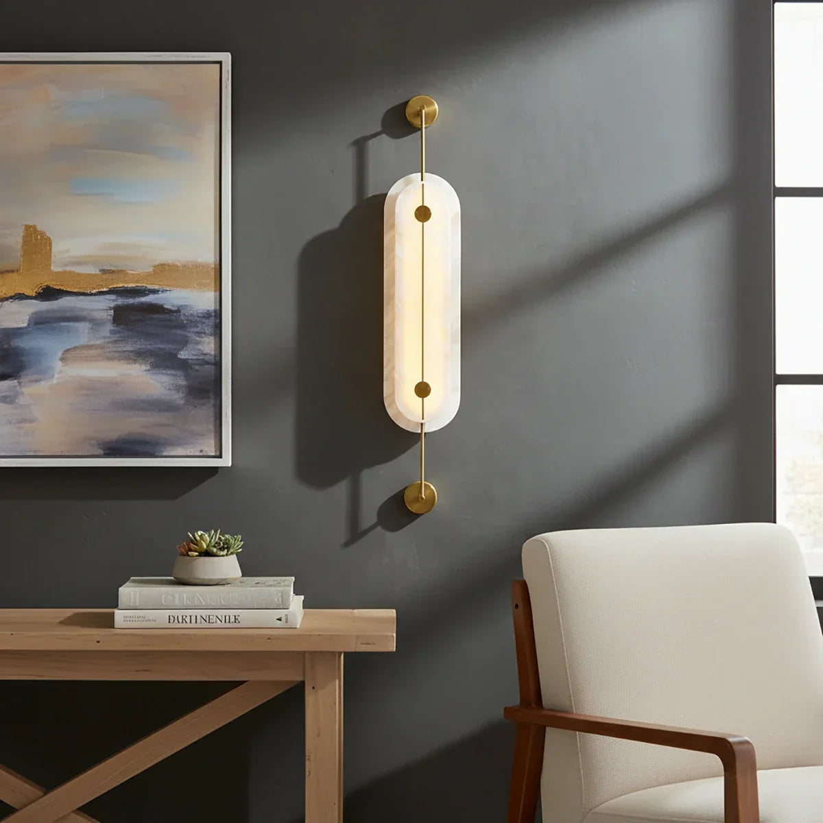 Solvane Slender Oval Wall Sconce in alabaster for Hallway by AUVIELIGHT