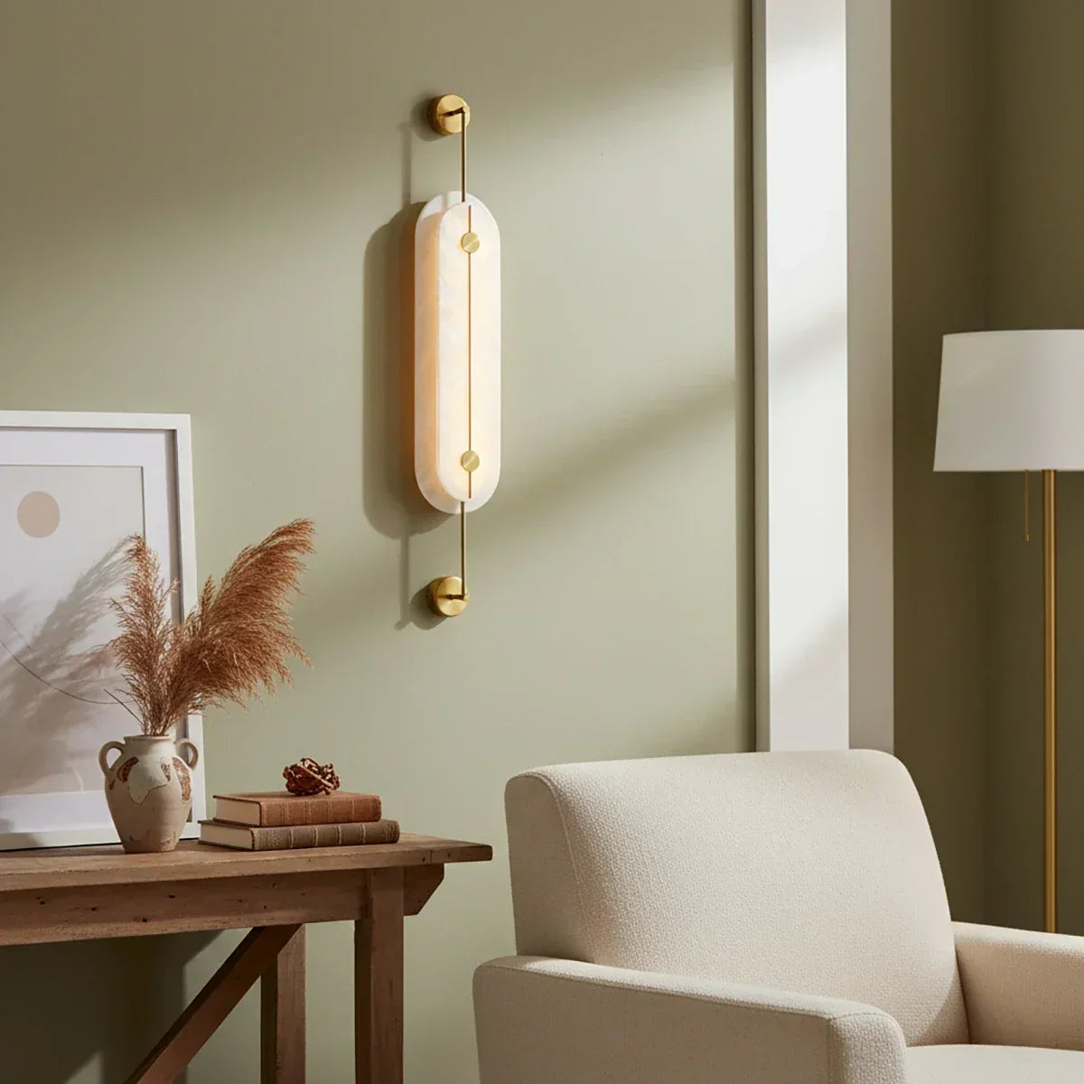 Solvane Slender Oval Wall Sconce in alabaster for Hallway by AUVIELIGHT