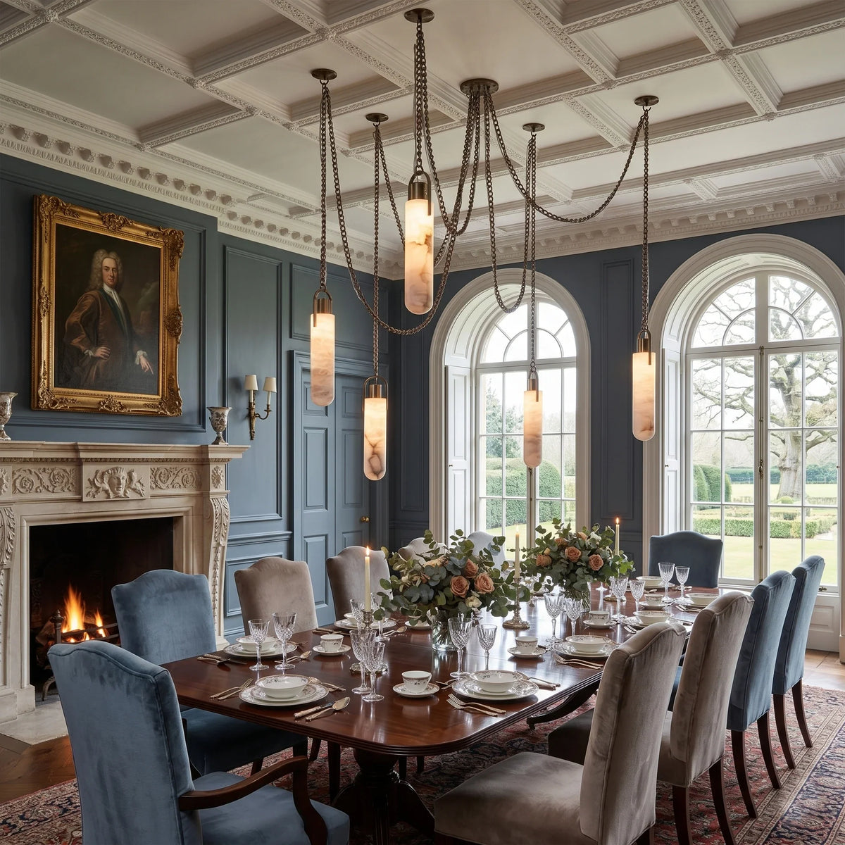 Chain Chandelier in alabaster for Dining Room by AUVIELIGHT