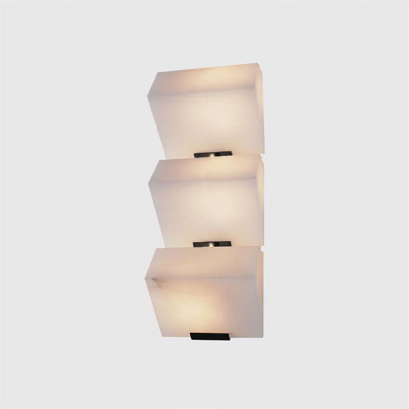 Tiered Wall Sconce in alabaster for Hallway by AUVIELIGHT, Dia 5.5 x H 18.9" / Dia 14cm x H 48cm / Black & White / Warm Light