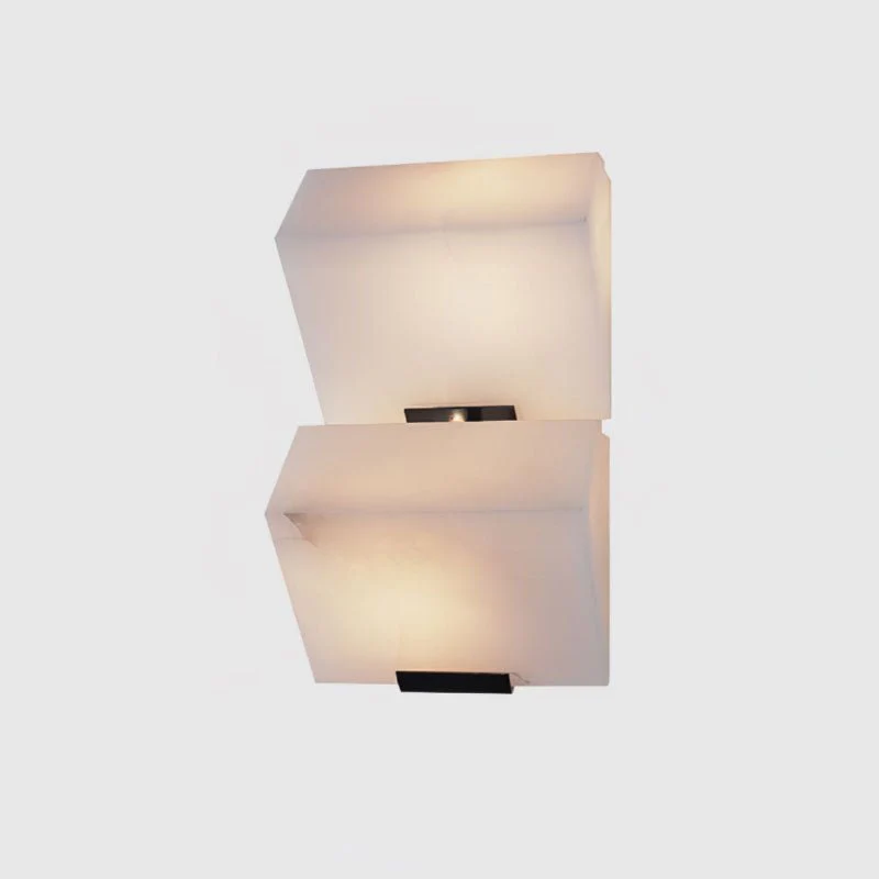 Tiered Wall Sconce in alabaster for Hallway by AUVIELIGHT, Dia 5.5 x H 11.8" / Dia 14cm x H 30cm / Black & White / Warm Light