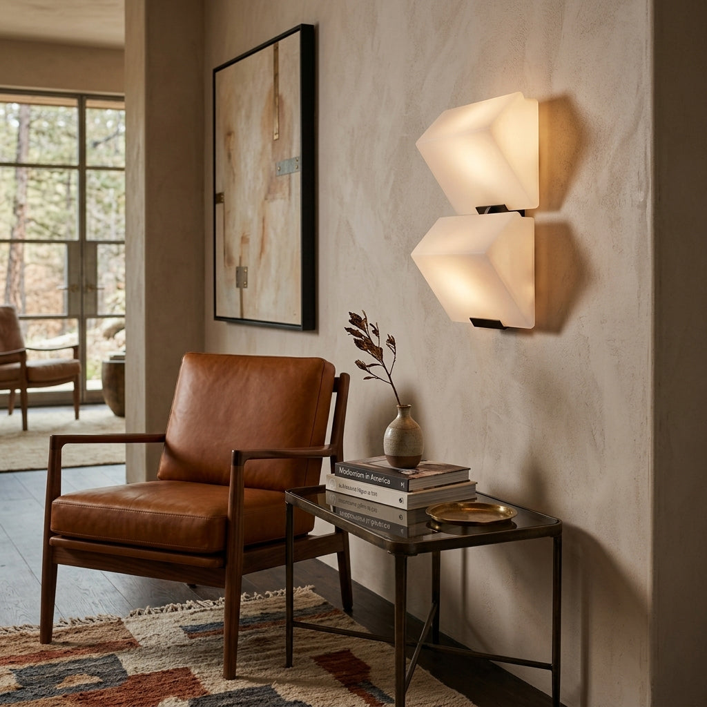 Tiered Wall Sconce in alabaster for Hallway by AUVIELIGHT