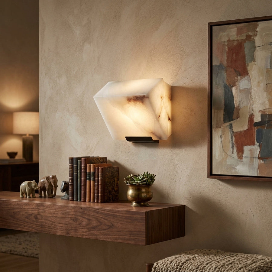 Tiered Wall Sconce in alabaster for Hallway by AUVIELIGHT