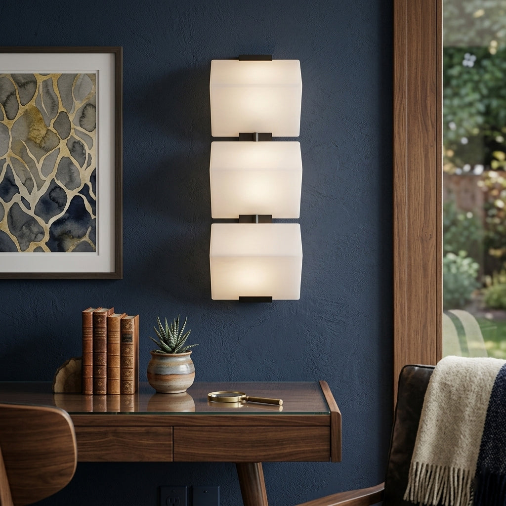 Tiered Wall Sconce in alabaster for Hallway by AUVIELIGHT
