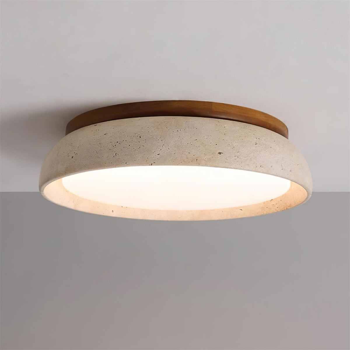 Alora Ceiling Light in travertine for Living Room by AUVIELIGHT, Dia 30cm x H 7cm / ∅ 11.8″ x H 2.1″ / Walnut Color & Yellow Travertine / Warm