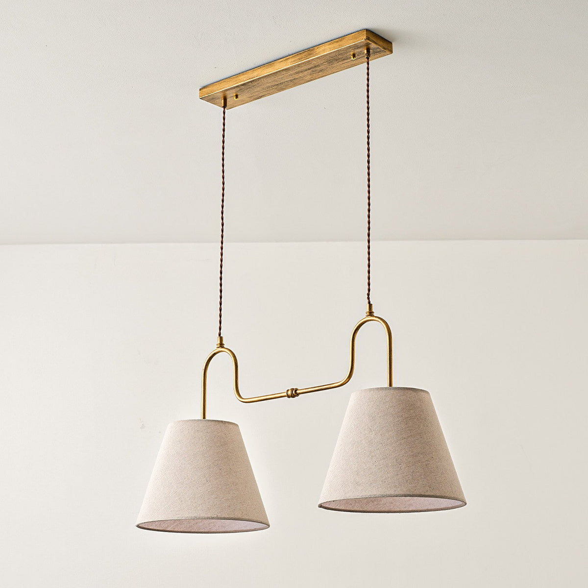 Althea Dual Pendant Light in linen for Kitchen Island by AUVIELIGHT, ∅ 32.7″ x H 16.9″ / Dia 83cm x H 43cm / Gold & White