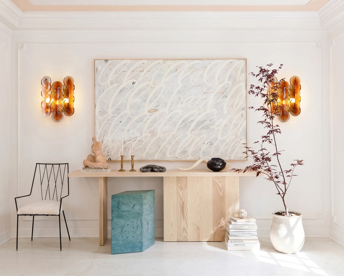 Interlocking Disc Wall Sconce in amber for Hallway by AUVIELIGHT