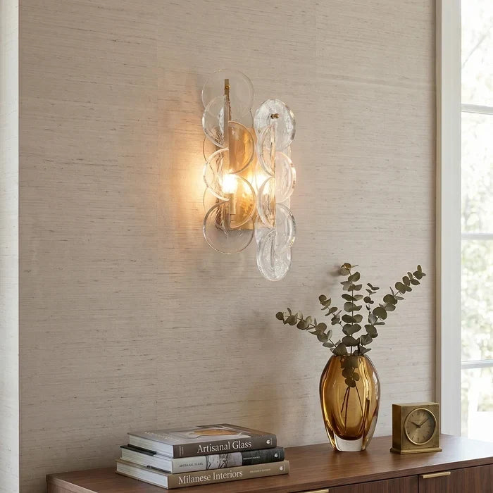 Interlocking Disc Wall Sconce in amber for Hallway by AUVIELIGHT