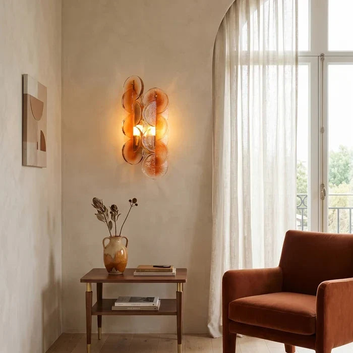 Interlocking Disc Wall Sconce in amber for Hallway by AUVIELIGHT