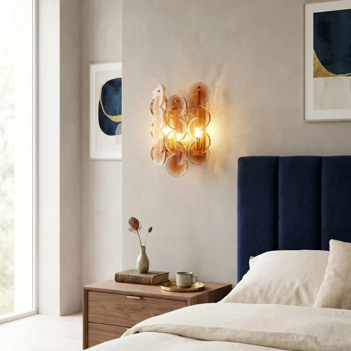 Interlocking Disc Wall Sconce in amber for Hallway by AUVIELIGHT