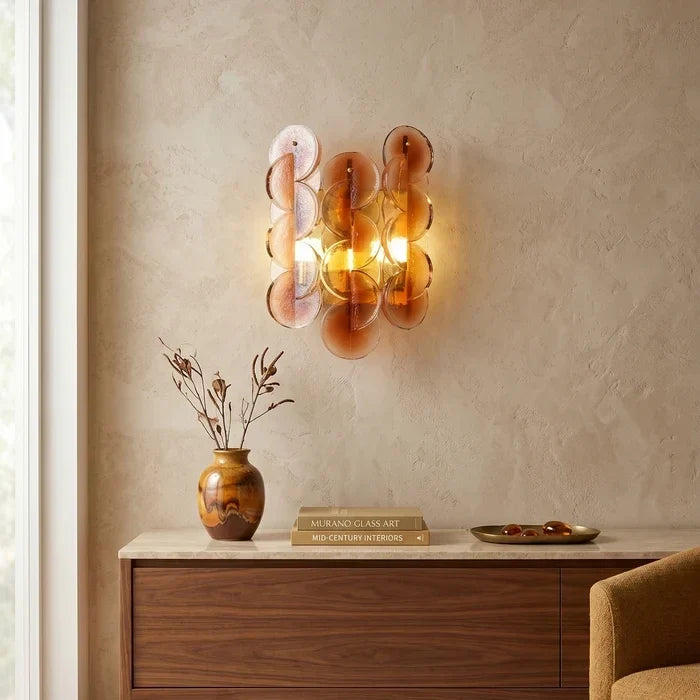 Interlocking Disc Wall Sconce in amber for Hallway by AUVIELIGHT