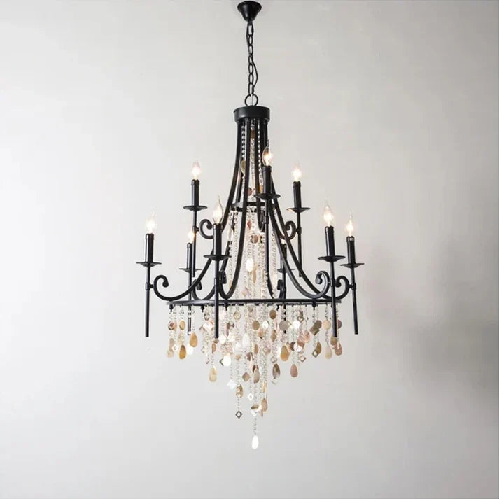 Empire Chandelier in antique brass for Dining Room by AUVIELIGHT, 6+3 heads D 80cm x H 120cm / ∅ 31.5″ x H 47.2″ / Black