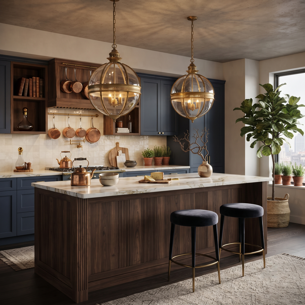 Globe Pendant Light in antique brass for Kitchen Island by AUVIELIGHT