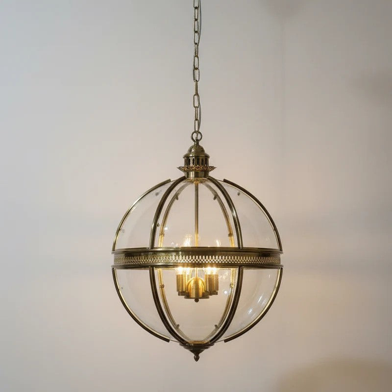 Globe Pendant Light in antique brass for Kitchen Island by AUVIELIGHT, 3 heads D 35cm x H 53cm / ∅ 13.8″ x H 20.9″ / Electroplated gold and 1