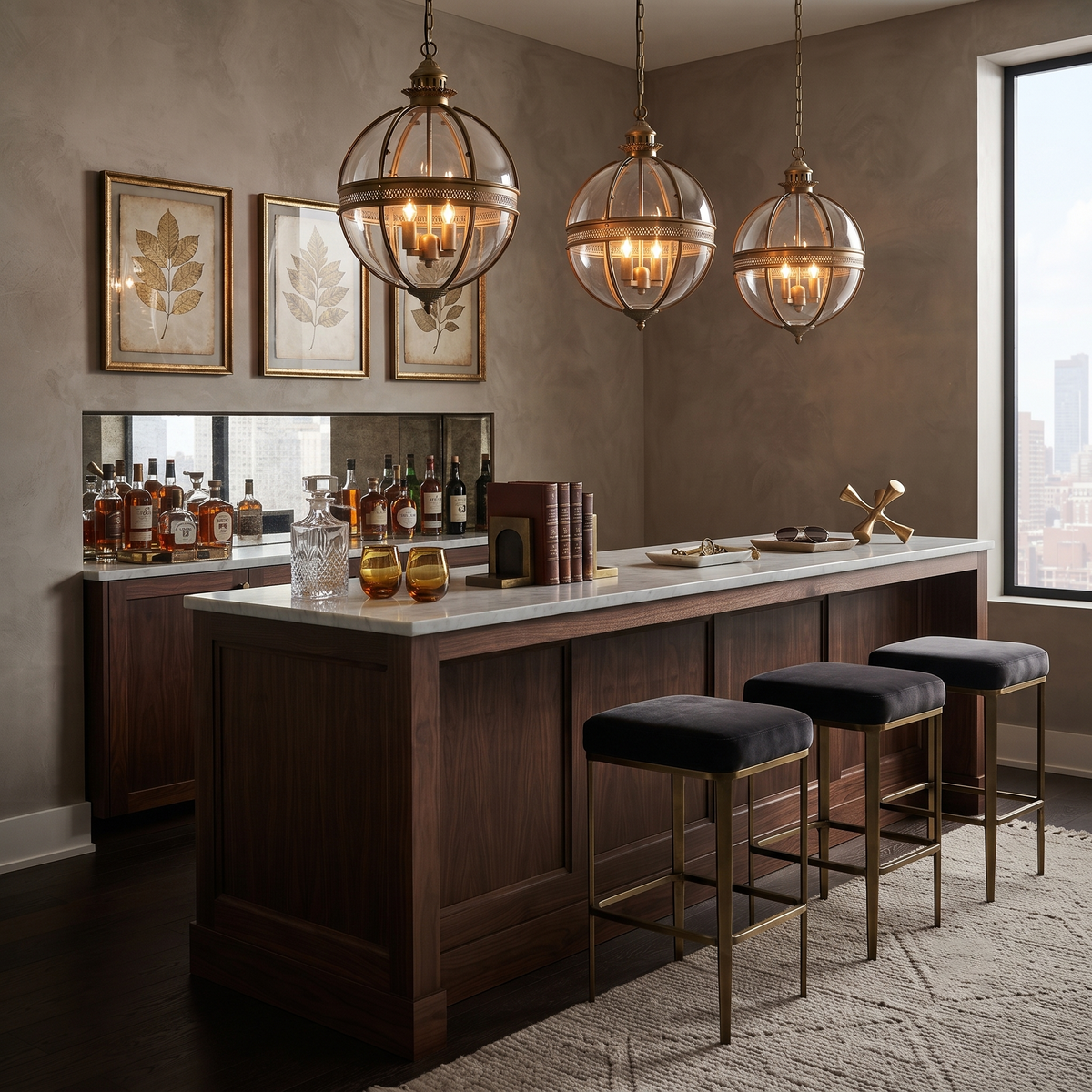 Globe Pendant Light in antique brass for Kitchen Island by AUVIELIGHT