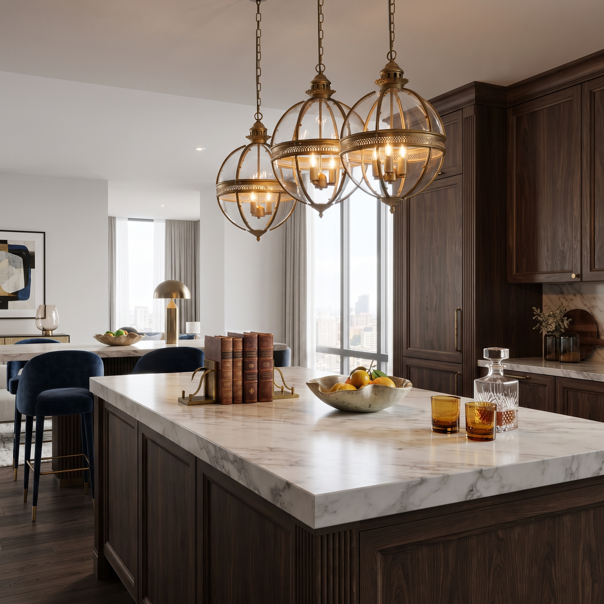 Globe Pendant Light in antique brass for Kitchen Island by AUVIELIGHT