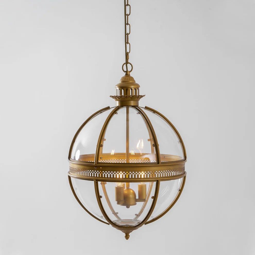 Globe Pendant Light in antique brass for Kitchen Island by AUVIELIGHT, 3 heads D 35cm x H 53cm / ∅ 13.8″ x H 20.9″ / Matte Gold Paint and 1
