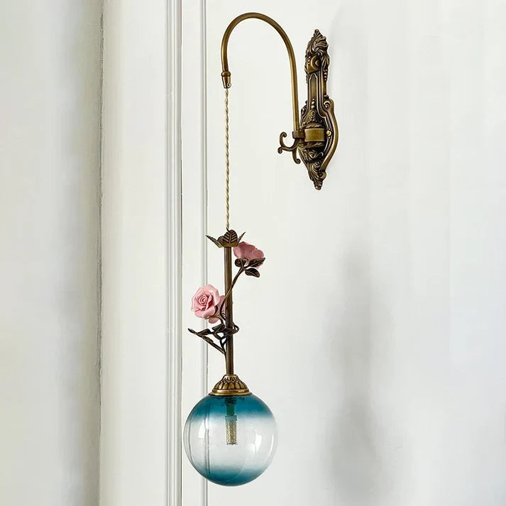 Modern Wall Sconce in rose bronze for Hallway by AUVIELIGHT, D 15cm x H 70cm / ∅ 5.9" x H 27.6" / Antique brass & Blue