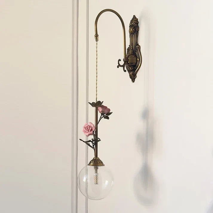 Modern Wall Sconce in rose bronze for Hallway by AUVIELIGHT, D 15cm x H 70cm / ∅ 5.9" x H 27.6" / Antique brass & Clear