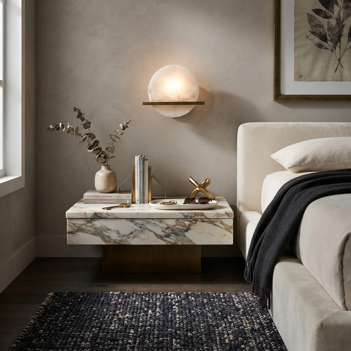 Anya Disc Wall Sconce in alabaster for Hallway by AUVIELIGHT
