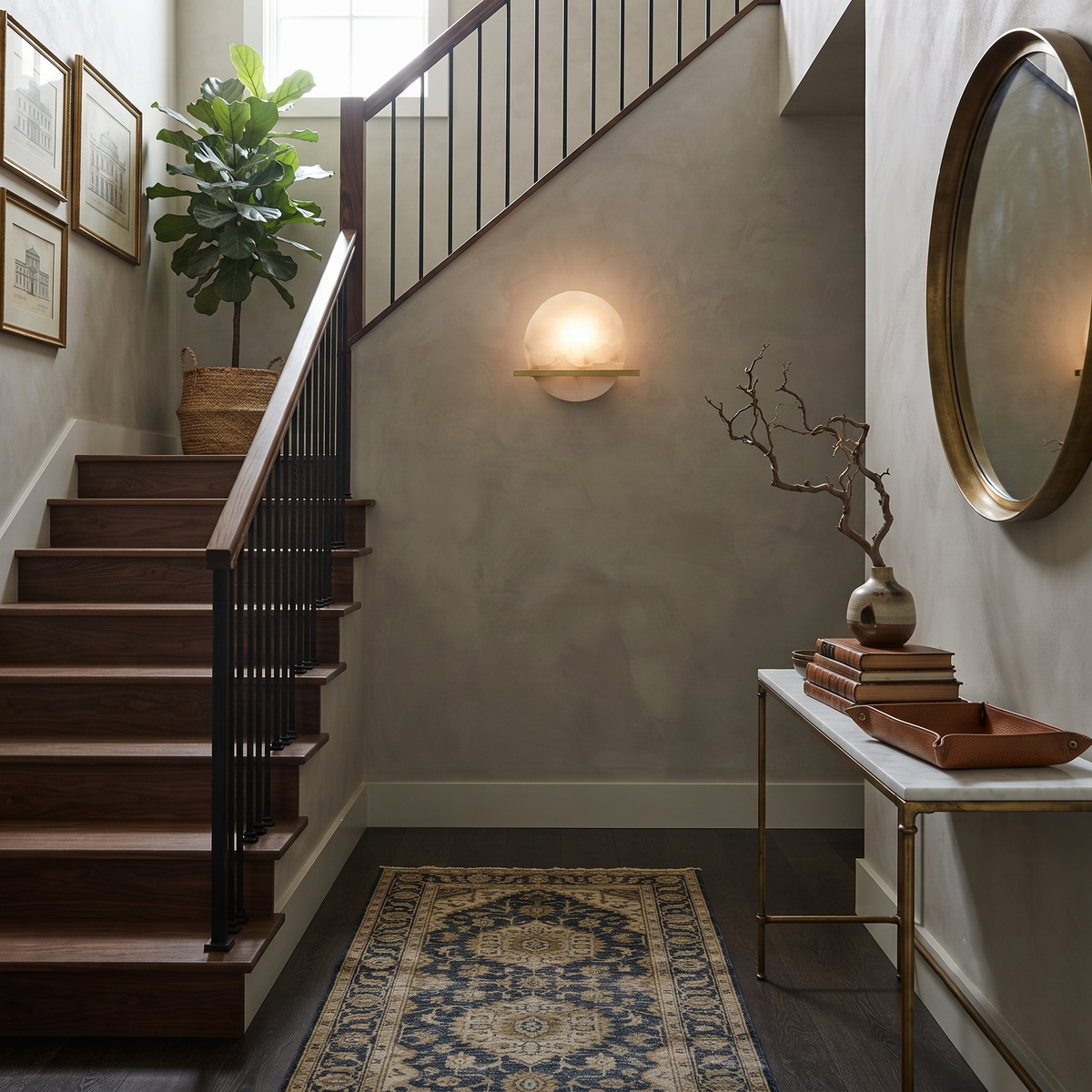 Anya Disc Wall Sconce in alabaster for Hallway by AUVIELIGHT
