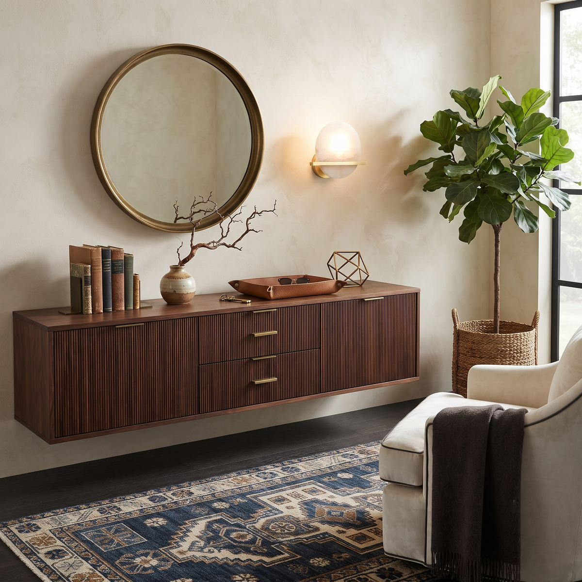 Anya Disc Wall Sconce in alabaster for Hallway by AUVIELIGHT