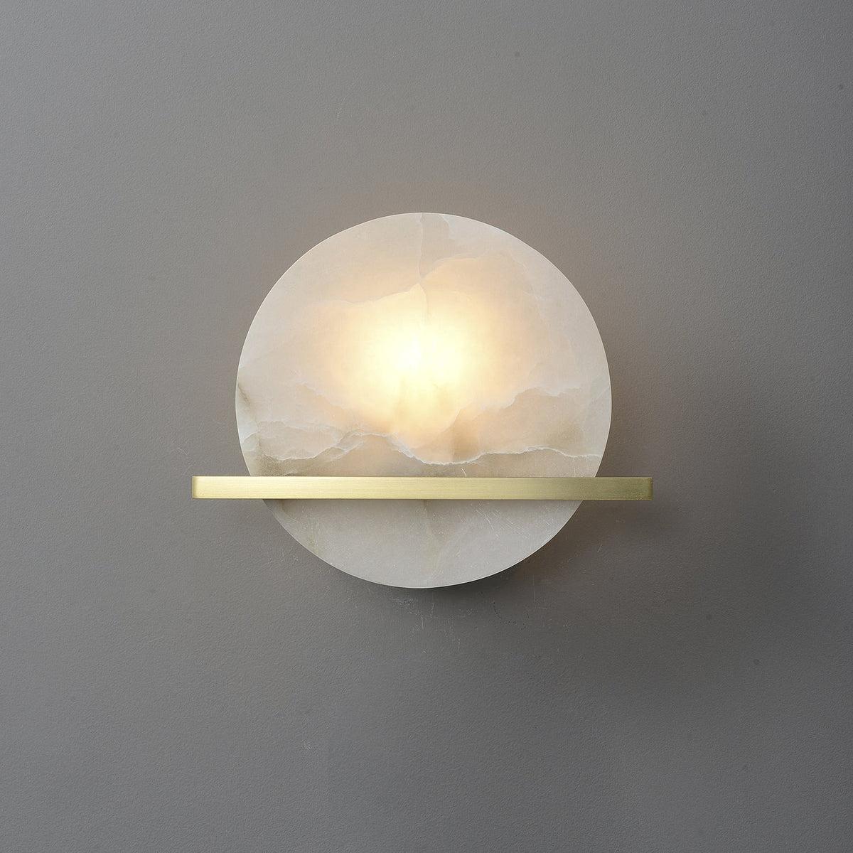 Anya Disc Wall Sconce in alabaster for Hallway by AUVIELIGHT, ∅ 11.8" x H 5.9" / Brass & White