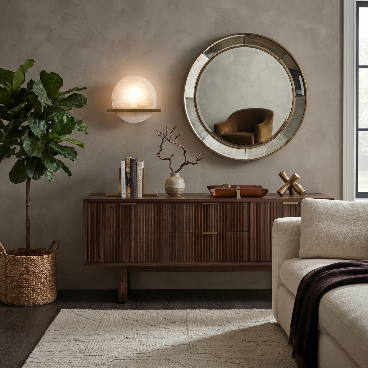 Anya Disc Wall Sconce in alabaster for Hallway by AUVIELIGHT