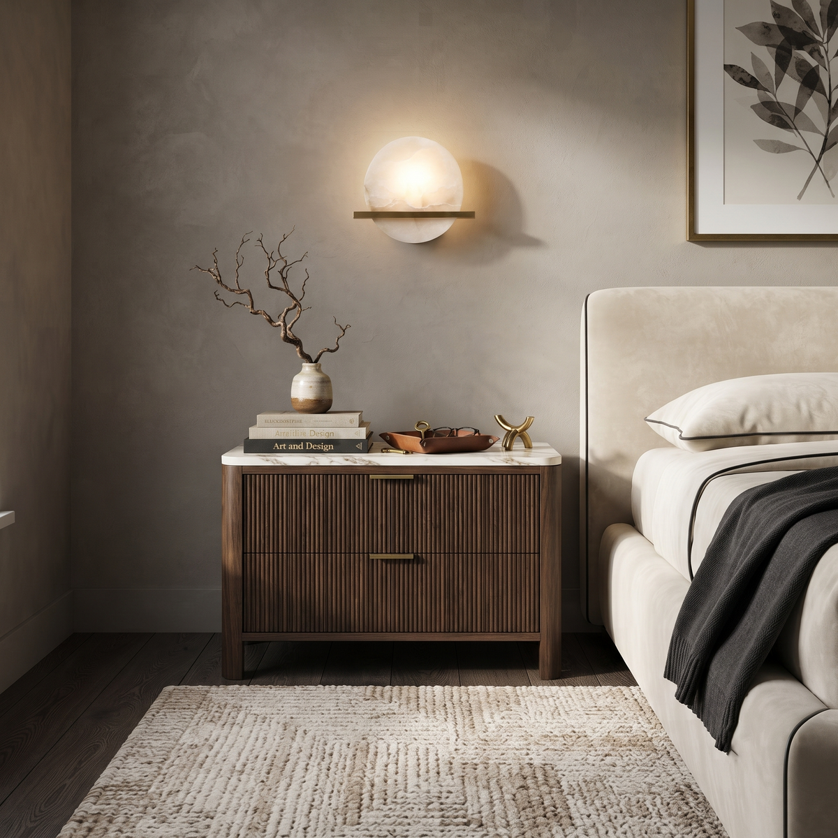 Anya Disc Wall Sconce in alabaster for Hallway by AUVIELIGHT