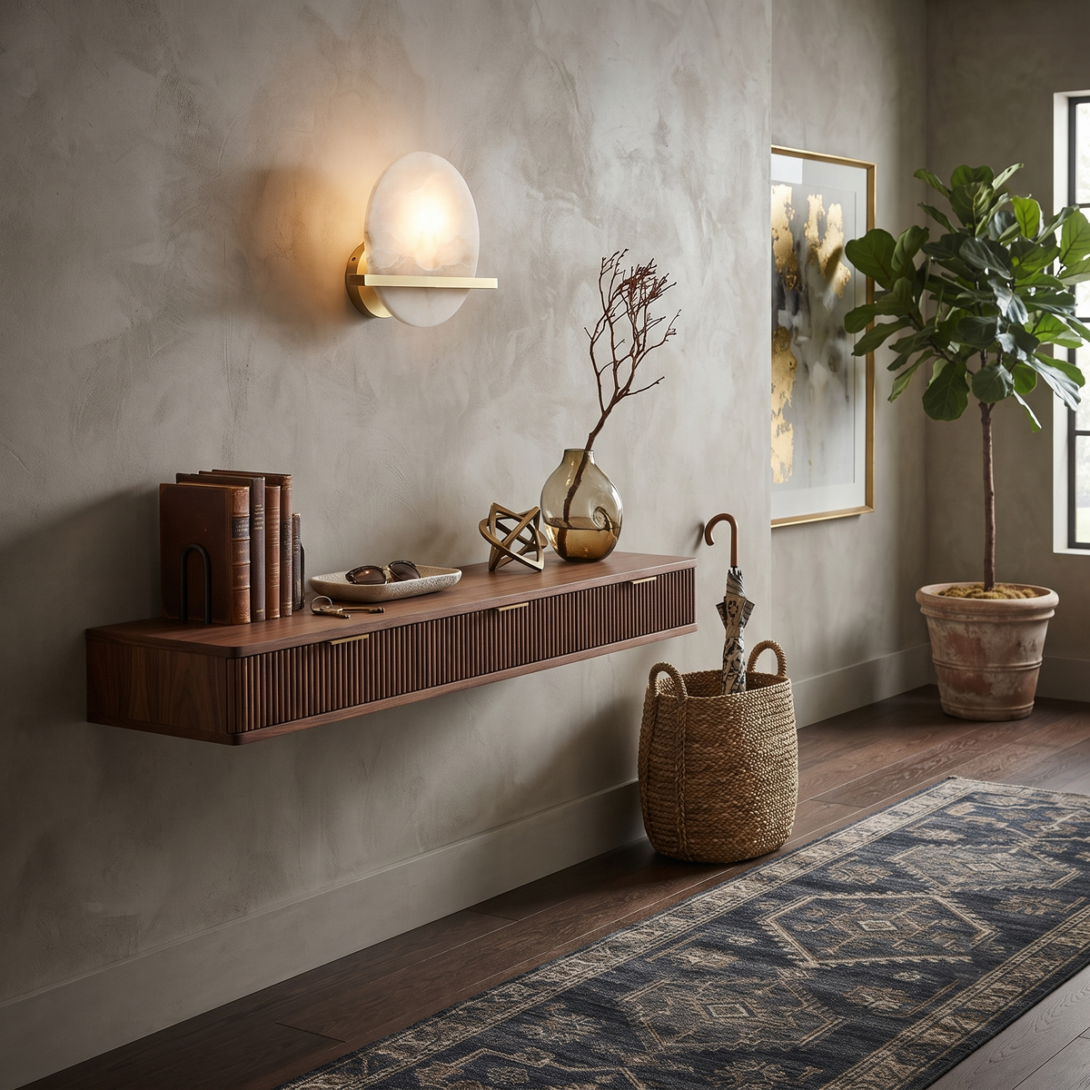 Anya Disc Wall Sconce in alabaster for Hallway by AUVIELIGHT