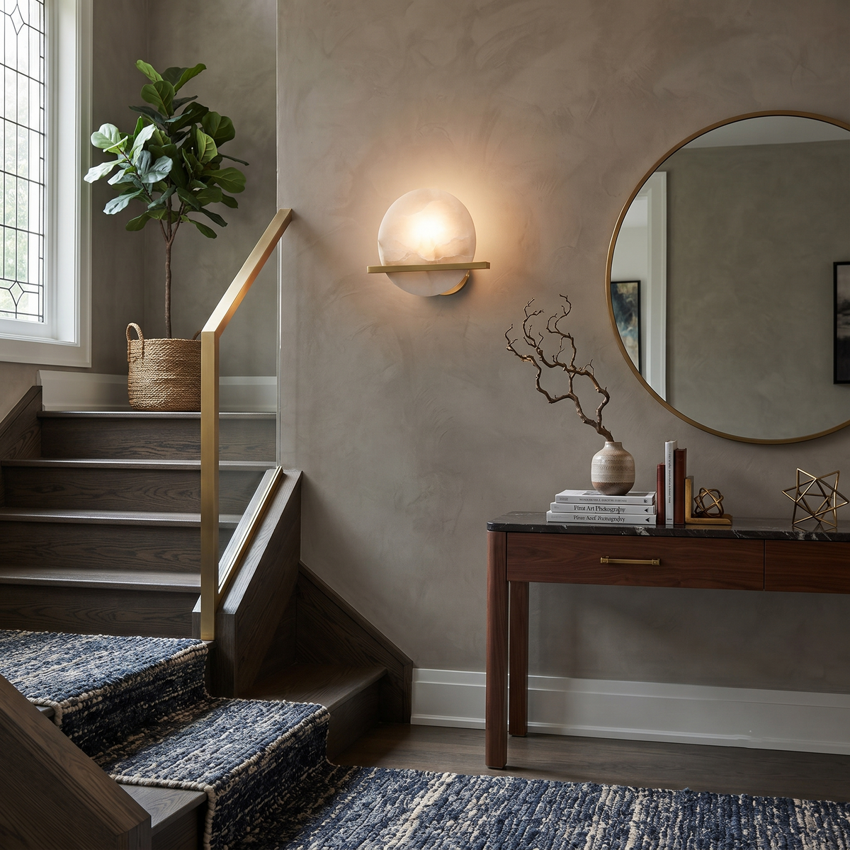 Anya Disc Wall Sconce in alabaster for Hallway by AUVIELIGHT