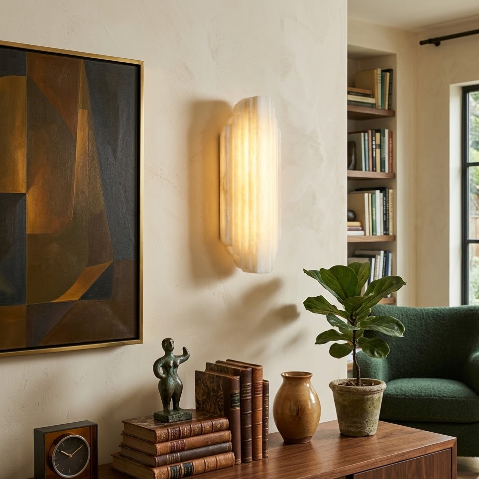 Arcadia Tiered Wall Sconce in alabaster for Hallway by AUVIELIGHT
