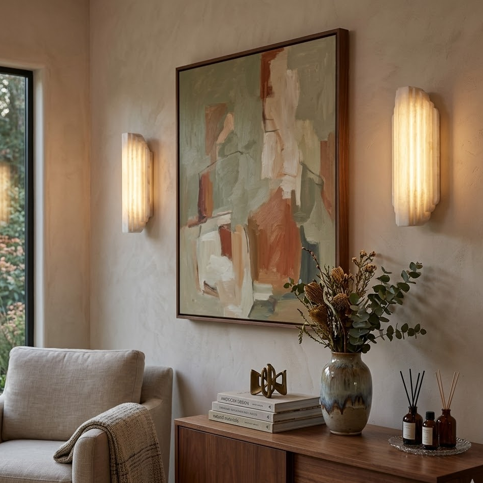 Arcadia Tiered Wall Sconce in alabaster for Hallway by AUVIELIGHT