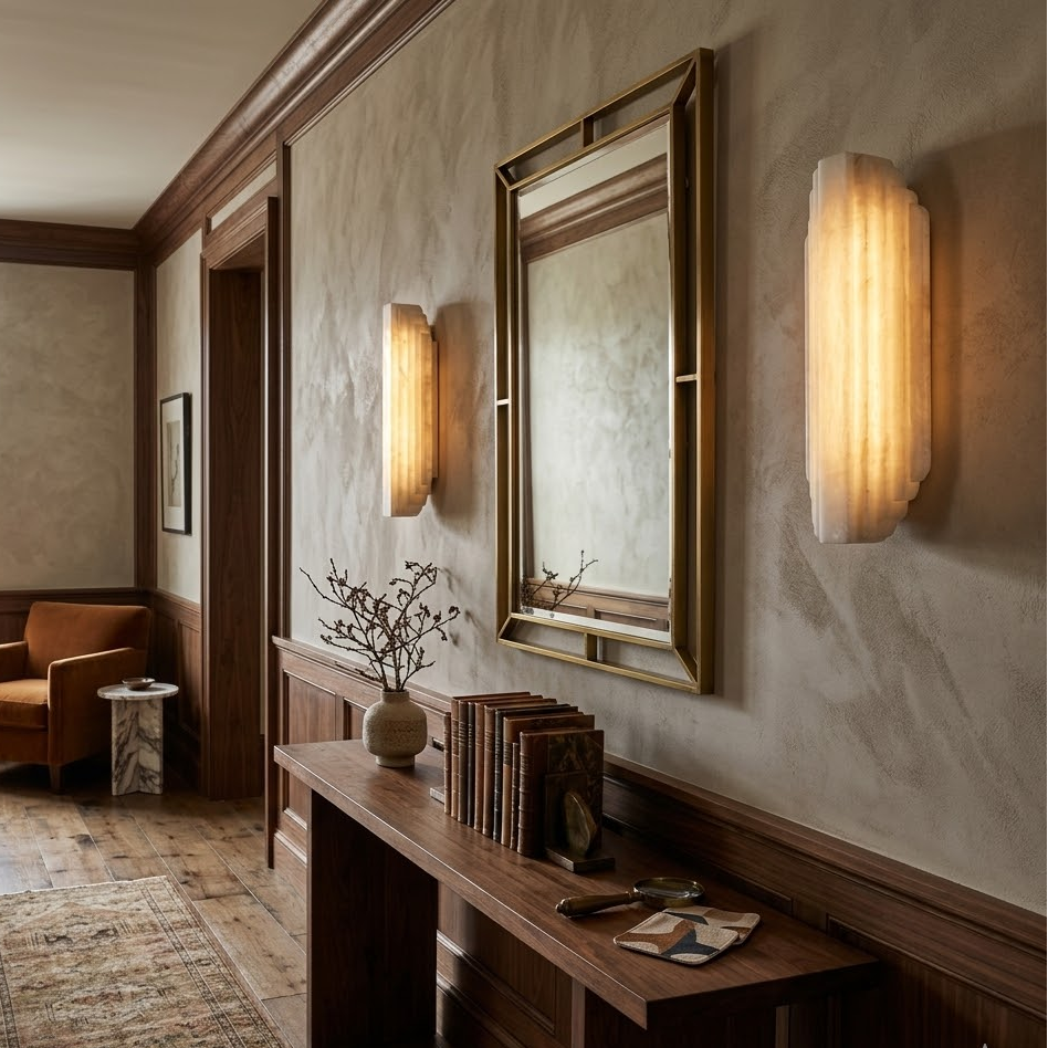 Arcadia Tiered Wall Sconce in alabaster for Hallway by AUVIELIGHT