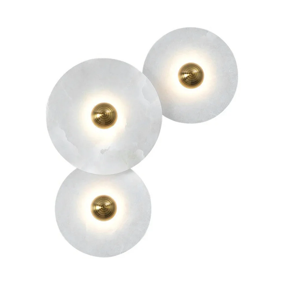 Solaris Disc Wall Light in alabaster for Hallway by AUVIELIGHT, 3 lamps B Dia 7.9 + 9.8 + 11.8" / Bronze & White / Warm Light and 1 other sizes