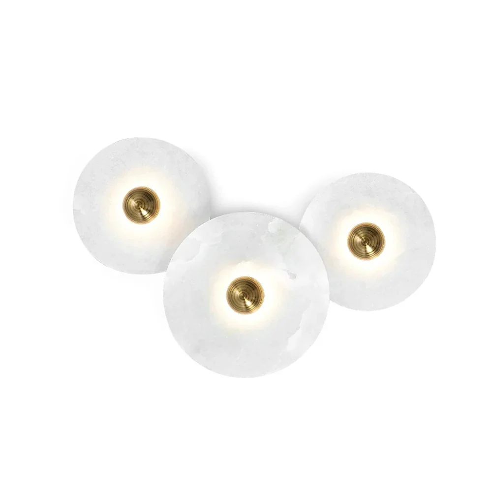 Solaris Disc Wall Light in alabaster for Hallway by AUVIELIGHT, 3 lamps A Dia 9.8 + 9.8 + 11.8" / Bronze & White / Warm Light