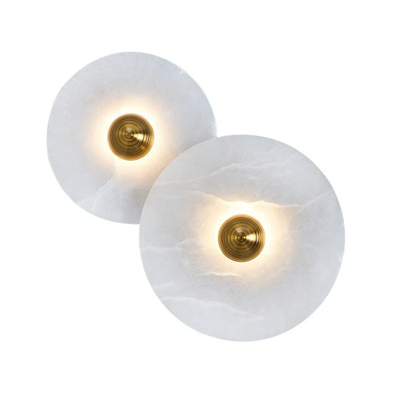 Solaris Disc Wall Light in alabaster for Hallway by AUVIELIGHT, 2 lamps Dia 9.8 + 11.8" / Bronze & White / Warm Light