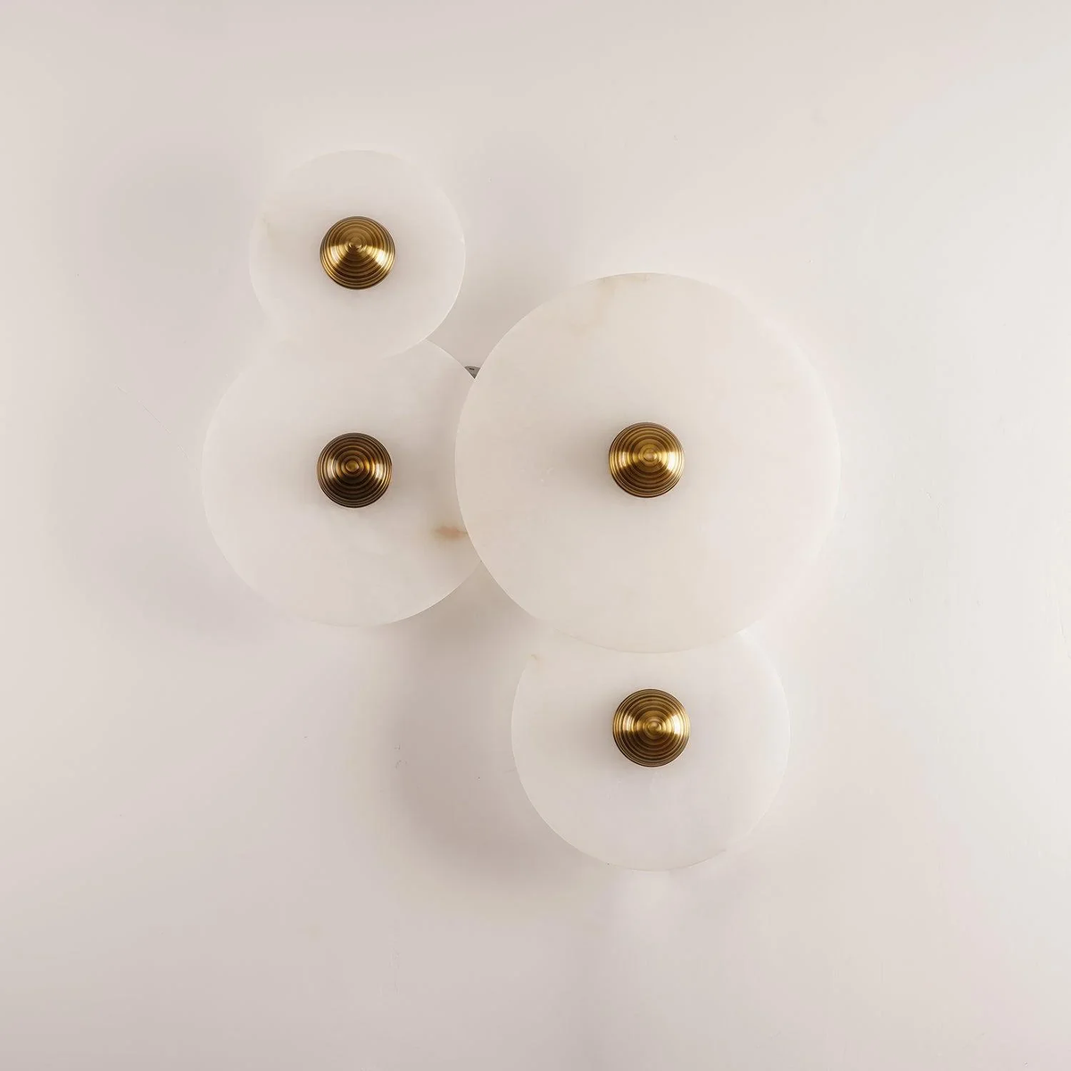Solaris Disc Wall Light in alabaster for Hallway by AUVIELIGHT, 4 lamps Dia 7.9 + 7.9 + 9.8 + 13.8" / Bronze & White / Warm Light