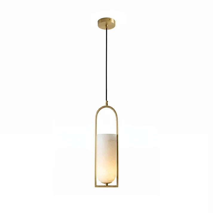 Arched Pendant Light in alabaster for Kitchen Island by AUVIELIGHT, L 13cm x H 43cm / L 5.1″ x H 16.9″ / Brass & White