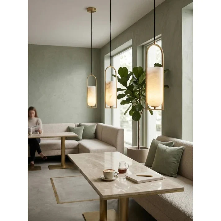 Arched Pendant Light in alabaster for Kitchen Island by AUVIELIGHT