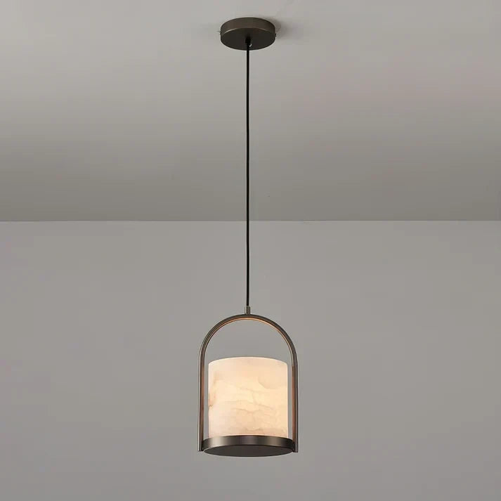Arched Cylinder Pendant Light in alabaster for Kitchen Island by AUVIELIGHT, D 20cm x H 30cm / ∅ 7.9″ x H 11.8″ / Bronze ＆ White