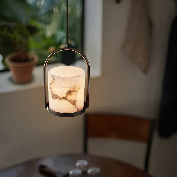 Arched Cylinder Pendant Light in alabaster for Kitchen Island by AUVIELIGHT