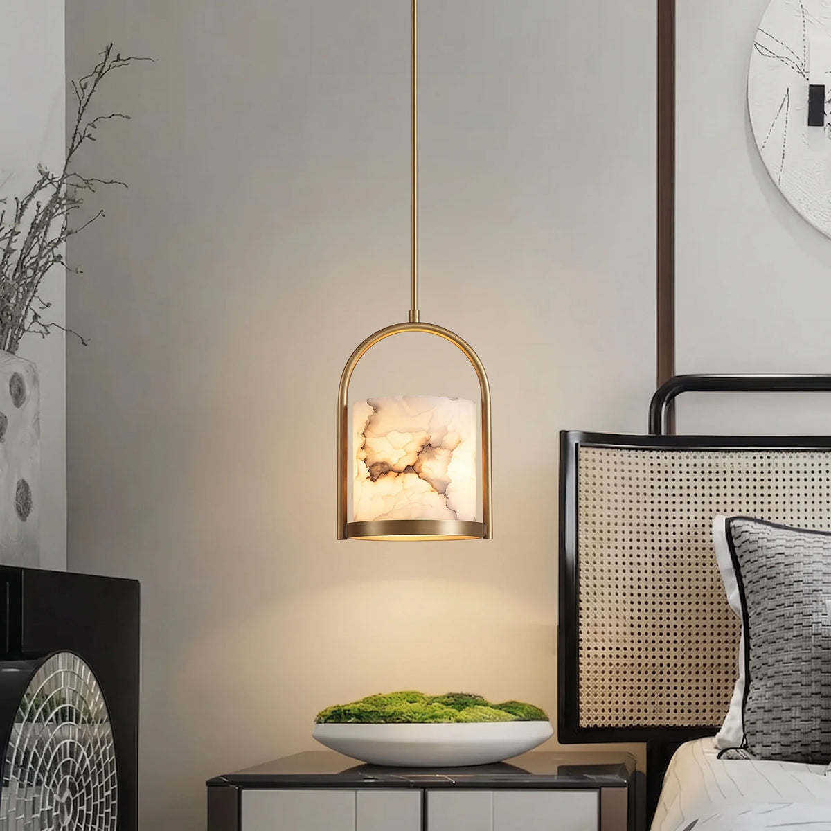 Arched Cylinder Pendant Light in alabaster for Kitchen Island by AUVIELIGHT