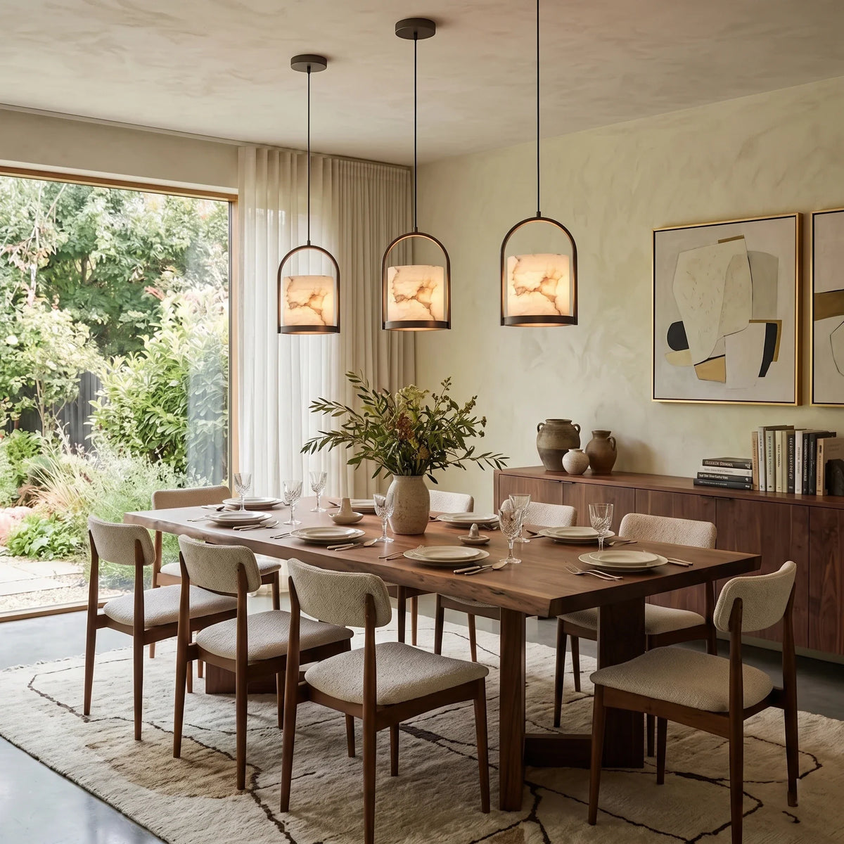 Arched Cylinder Pendant Light in alabaster for Kitchen Island by AUVIELIGHT