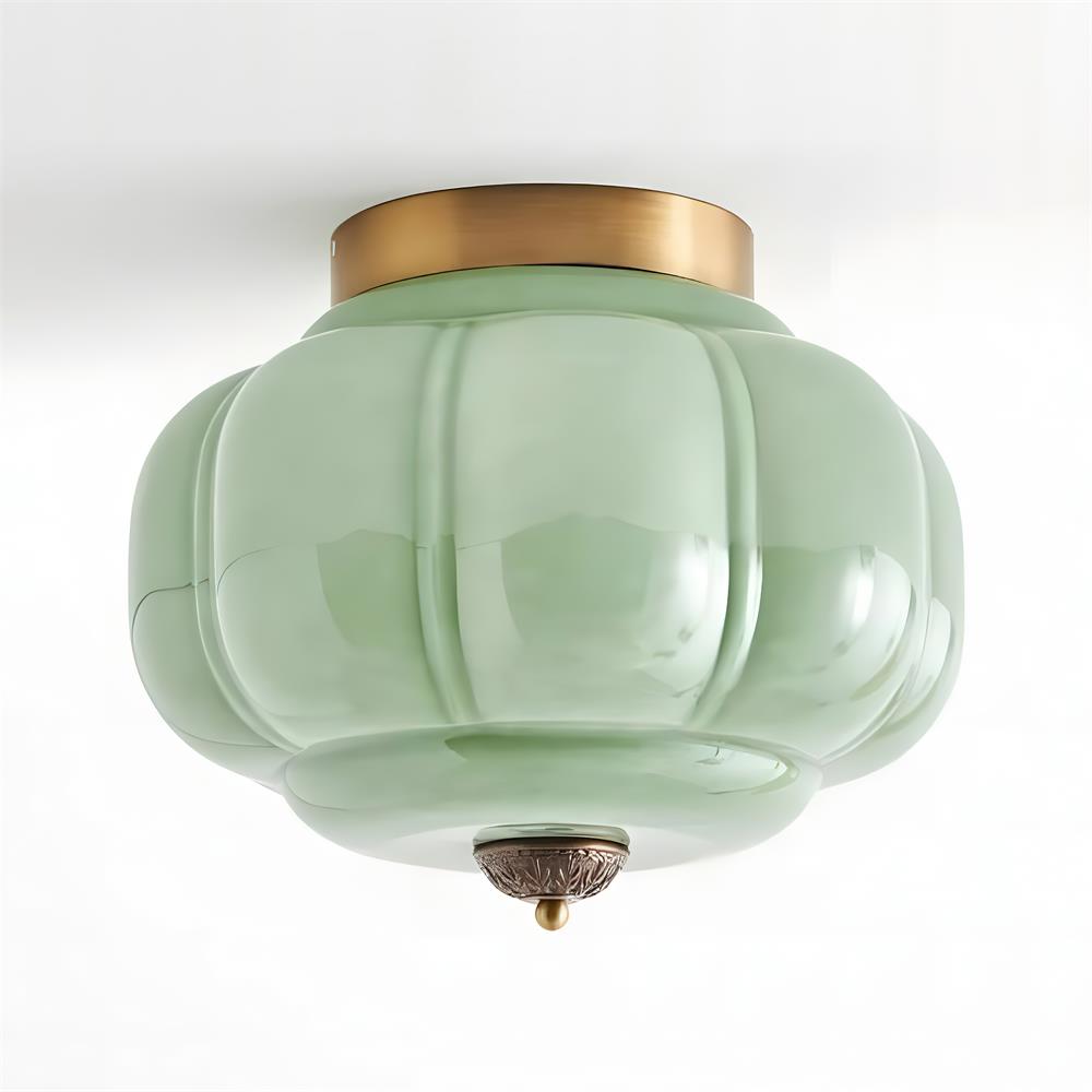 Celadon Ribbed Ceiling Light for Living Room by AUVIELIGHT, Dia 38cm x H 32cm / ∅ 14.9″ x H 12.6″ / Gold & Green